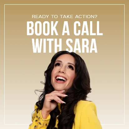 Sara with book a call text cover