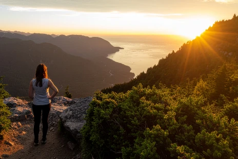 woman on the mountain viewing sunrise